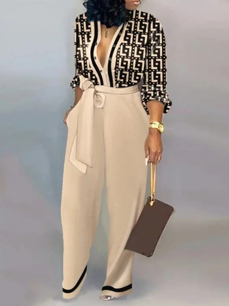 Elegant Women's Jumpsuits 2024: Autumn Long Sleeve Jumpsuit w/ Belt