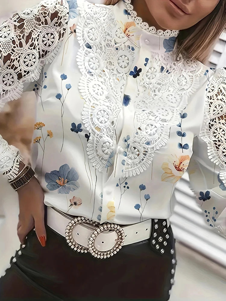 Elegant White Collared Lace Blouse for Women 2024