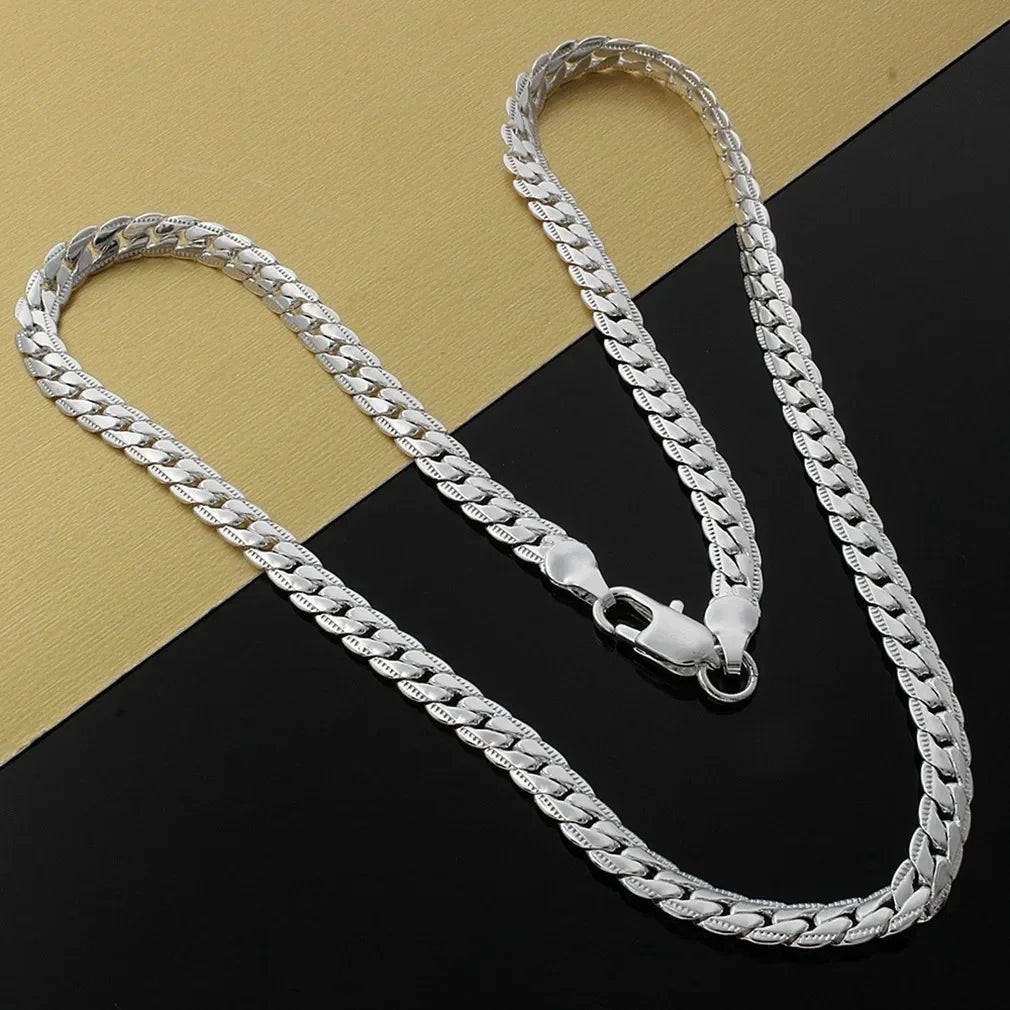 Chaîne unisexe en argent sterling, modèle horizontal, jolie (pour hommes et femmes)