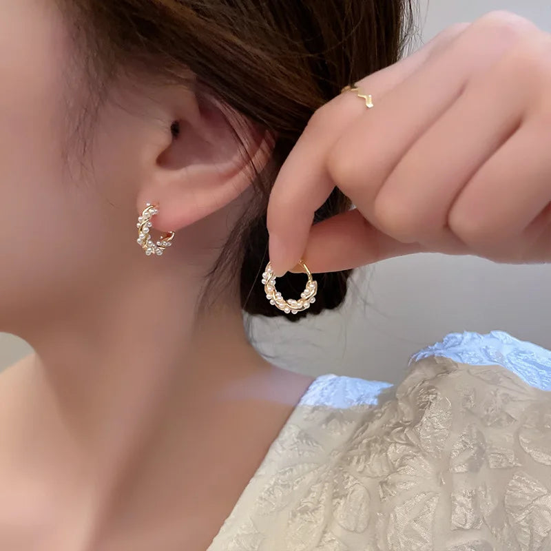 Women's Accessories - Pearl Hoop Earrings
