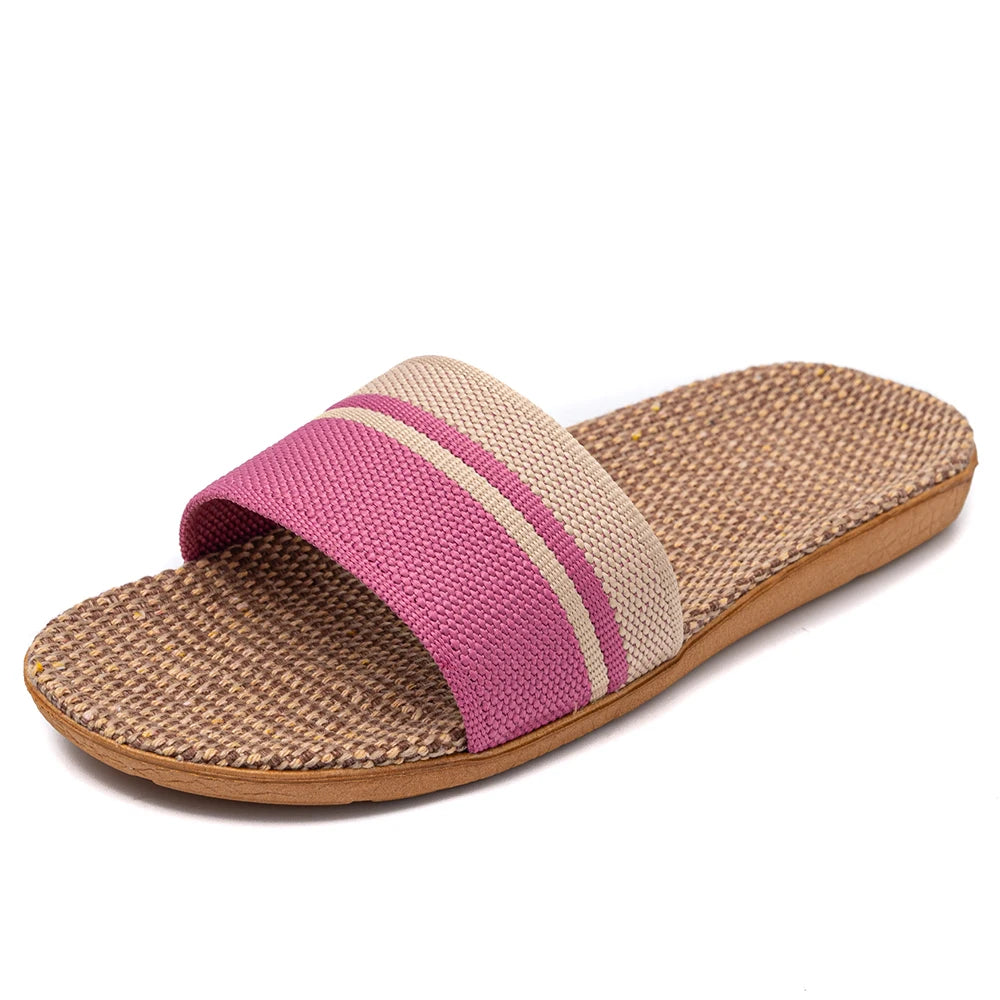 Sandalias planas para mujer: zapatillas ligeras de lino de verano (interior/exterior)