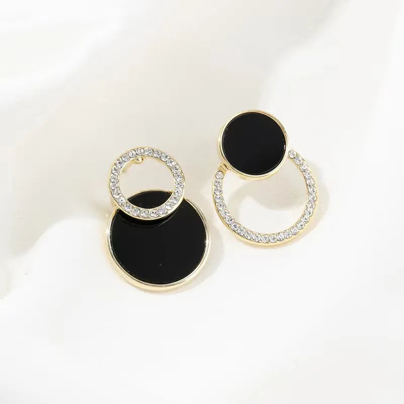 Women's Accessories - Round Black Rhinestone Earrings