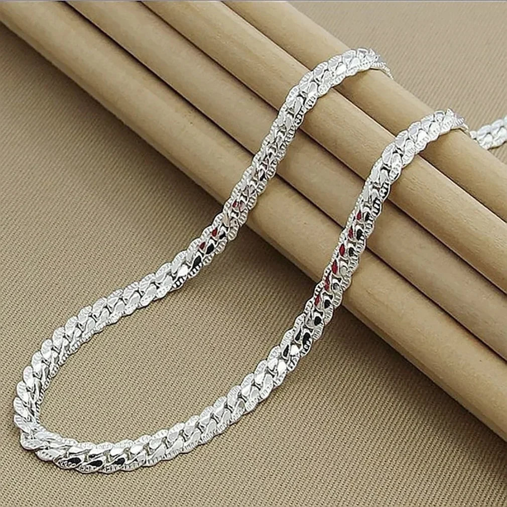Chaîne unisexe en argent sterling, modèle horizontal, jolie (pour hommes et femmes)