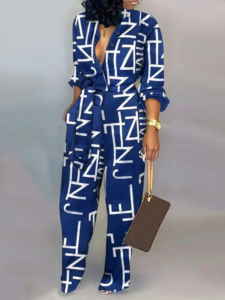 Elegant Women's Jumpsuits 2024: Autumn Long Sleeve Jumpsuit w/ Belt