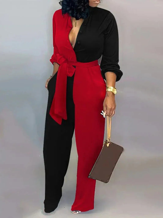 Elegant Women's Jumpsuits 2024: Autumn Long Sleeve Jumpsuit w/ Belt