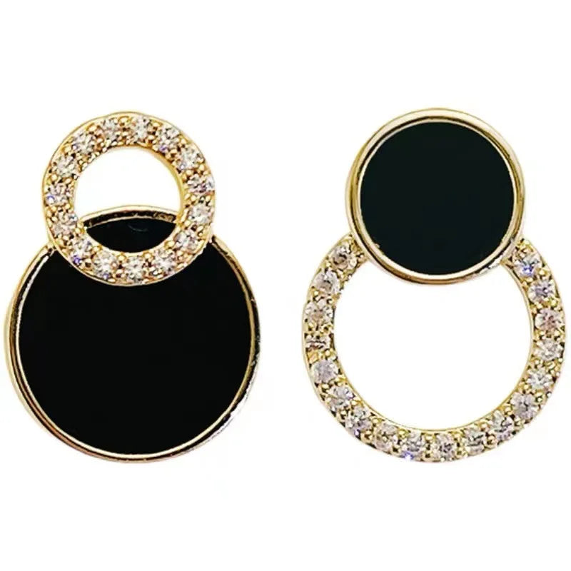 Women's Accessories - Round Black Rhinestone Earrings