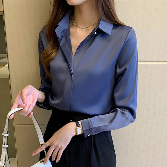 Women's Satin Long Sleeve Blouse