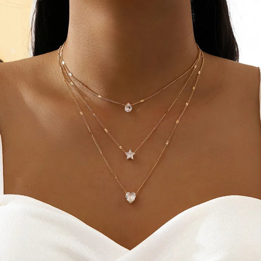 Bohemian Necklace for Women: 2024 Rhinestone Charm Layered Pendant Necklace