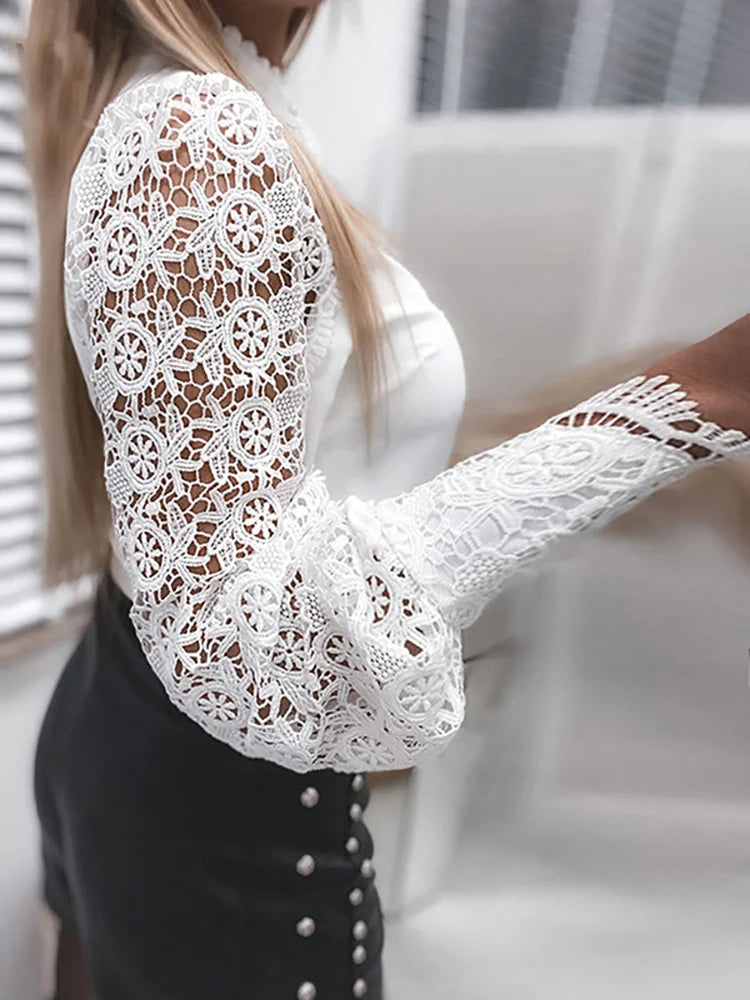 Elegant White Collared Lace Blouse for Women 2024