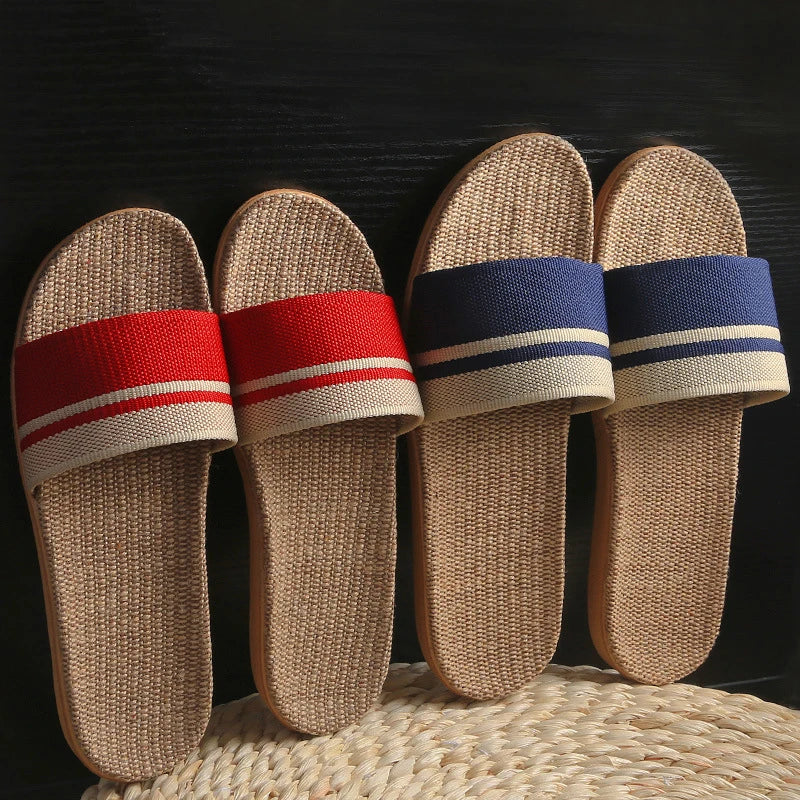 Sandalias planas para mujer: zapatillas ligeras de lino de verano (interior/exterior)