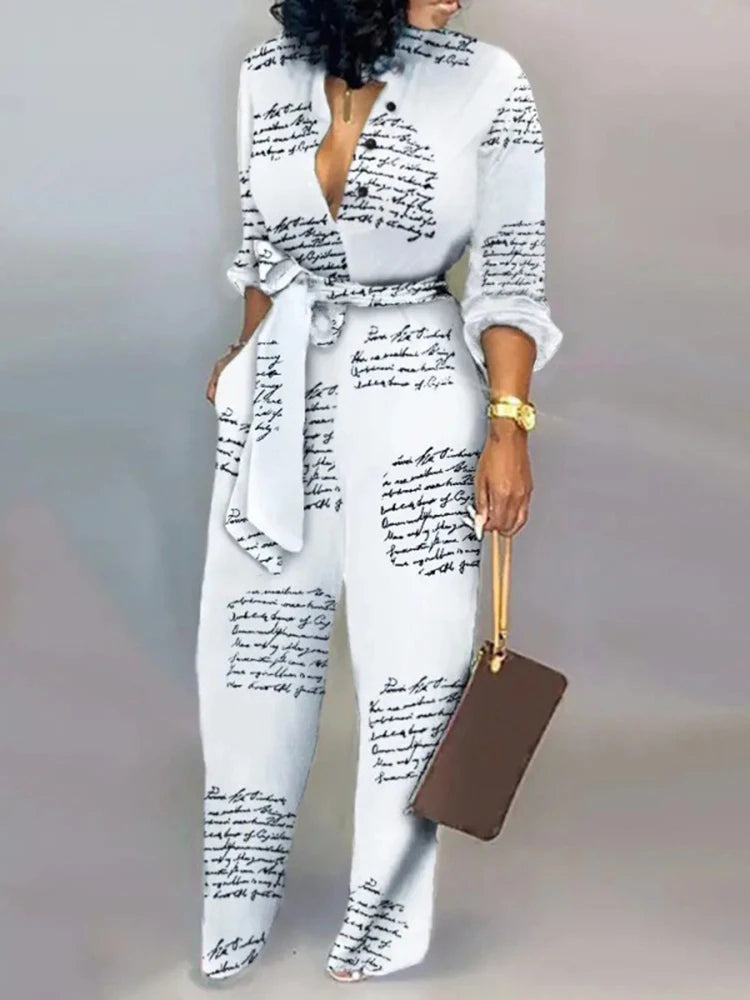 Elegant Women's Jumpsuits 2024: Autumn Long Sleeve Jumpsuit w/ Belt