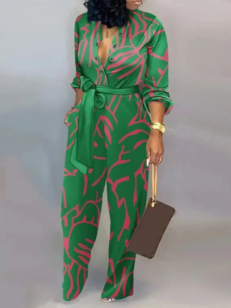 Elegant Women's Jumpsuits 2024: Autumn Long Sleeve Jumpsuit w/ Belt