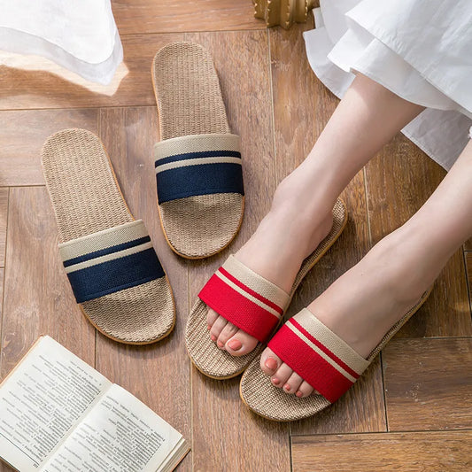 Flat Sandals for Women: Lightweight Summer Linen Slippers (Indoor/Outdoor)