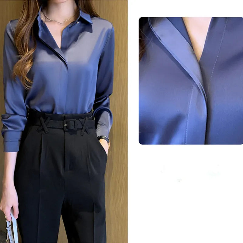 Blusa de satén de manga larga para mujer
