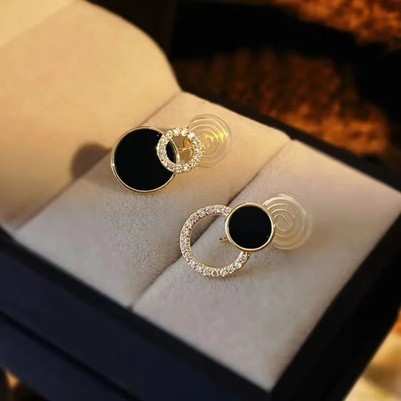 Women's Accessories - Round Black Rhinestone Earrings