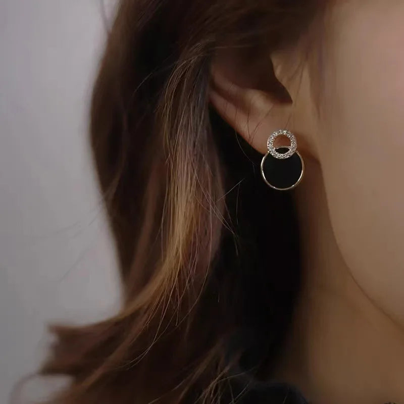 Women's Accessories - Round Black Rhinestone Earrings